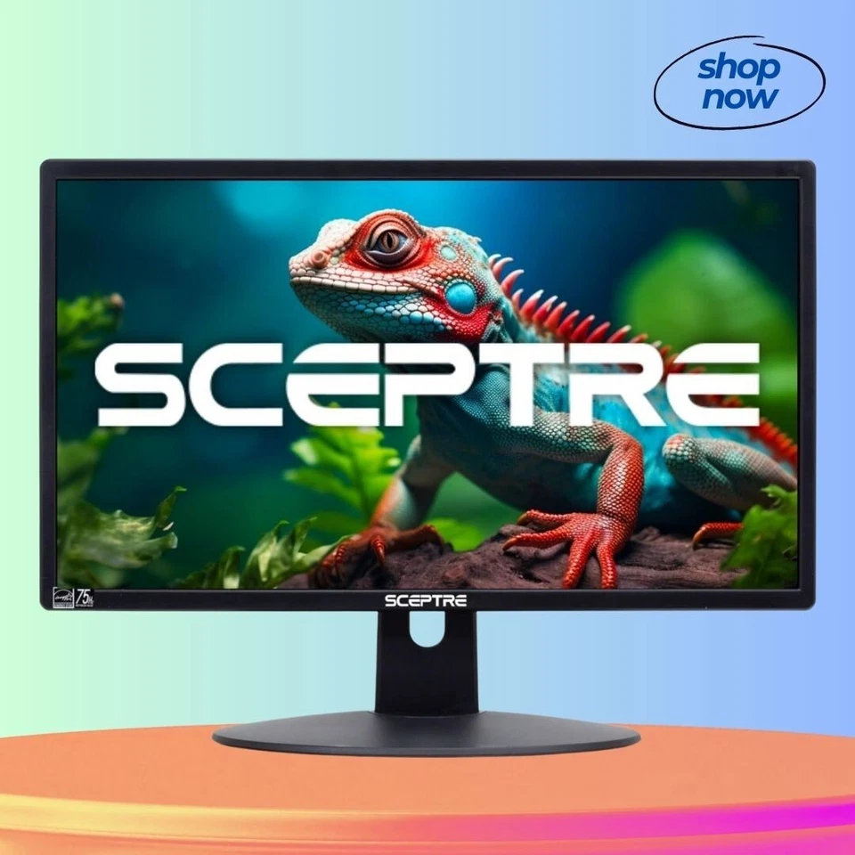 Sceptre 20" 1600x900 75Hz LED Monitor, 2x HDMI, VGA, Built-in Speakers, Black - Image 1 of 4