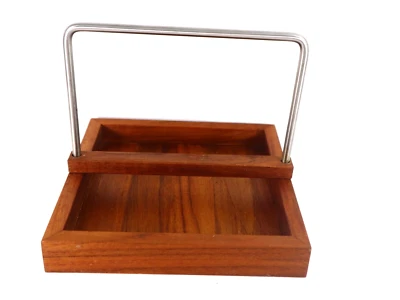 Soporte para servilletas de madera de acacia con mango de metal de acero inoxidable Foto 1 de 4