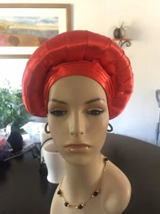 Auto Gele, Satin Fabric, Adjustable, One Size, Color: Red - Picture 1 of 1