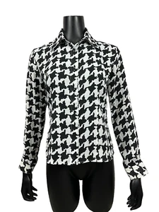 Eva Laurel Button Up Shirt Blouse Top Herringbone Black White Vtg 90s Women's 6 - Picture 1 of 7