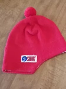 Vintage Swix Red Ski Cap Knit Beanie Hat Biathlon Cross Country Pom Pom Free Shp - Picture 1 of 7