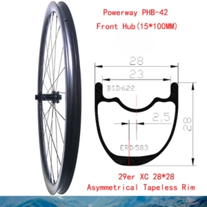 28X28mm 29er MTB XC Bike Front Carbon Wheel Asymmetric Powerway PHB-42 Hub - Picture 1 of 11