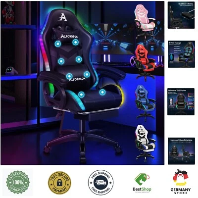 Gaming Stuhl mit 8-Punkt Massage 12 Farben RGB LED-Licht, Bürostuhl Ergonomis...
