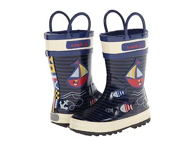 Kamik дождя ботинки 100% водонепроницаемый темно-синий/off белый парусники маленьких мальчиков размер 10 - Изображение 1 из 4