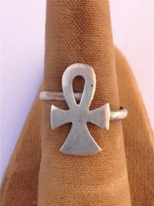 Vintage Silver Egyptian Ankh Cross Ring - Size 7-1/2 - Picture 1 of 4