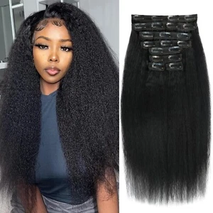 Extensiones de cabello negro natural con clip en 8 piezas de 22 pulgadas NEU - Bild 1 von 6