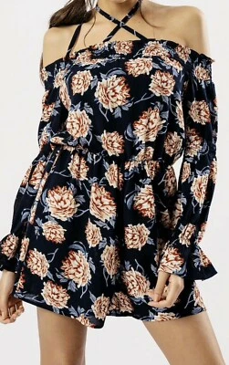 Ladies Navy Blue Floral Bardot Playsuit BNWT / Influence - Image 1 of 4