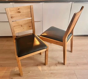 2er Set Esszimmerstühle Wildeiche, massiv, geölt, Sitzfläche Kunstleder, wie NEU - Bild 1 von 6