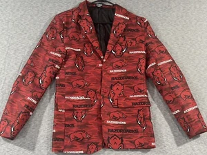 Arkansas Razorbacks Sport Coat Blazer Small Red All Over Print Top Drawer - Picture 1 of 16