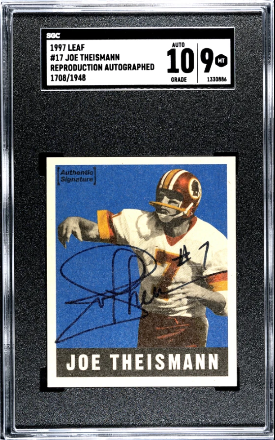 1997 Leaf Reproduction #17 Joe Theismann SGC 9 MINT Auto 10, Redskins Legend TBC - Image 1 of 3