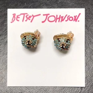 Orecchini BETSEY JOHNSON orso borchia blu pavè cristalli gioielli moda orsacchiotto - Foto 1 di 8