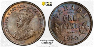 1920 Canada Small Cent PCGS MS65BN Lot#G1165 Gem BU! Beautiful Toning! - Picture 1 of 4