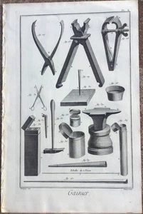 1765 DIDEROT - 5 Gravuren - "GAINIER" - Lederetui Handwerker, Bank & Werkzeug - Bild 1 von 5