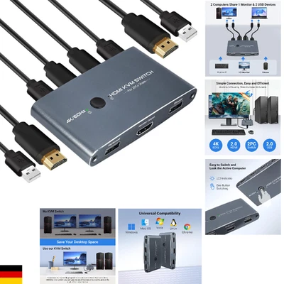Aluminium KVM Switch 4K | 2 PC 1 Monitor | USB HDMI Switch - Bild 1 von 4