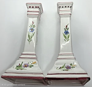Vintage Paar Portugal handbemalte Blumen 10" Kerzenständer Kerzenhalter signiert - Bild 1 von 4