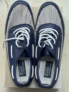 Polo Ralph Lauren Herren Teil Leder & Canvas Schuhe Größe 11,5 Farbe Blau & Grau - Bild 1 von 15