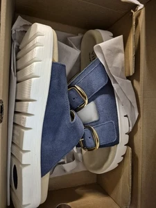 VITAFORM Damen-Pantolette Veloursleder große Schnalle Sohle Lara Gr. 37 Blau - Bild 1 von 1