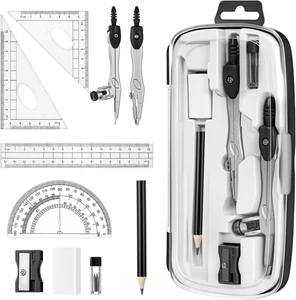 Math Geometry Set 10 Pcs Student Supplies with Shatterproof Storage Box, Include - Picture 1 of 12