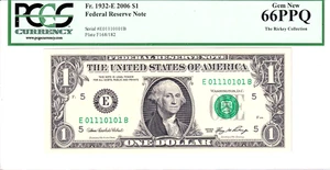 2003-A $1 FRN PCGS Gem New 66PPQ Fancy TRUE 0/1 BINARY Serial #E01110101B - Picture 1 of 2