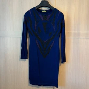 Vestido VERSACE JEANS Tachonado Viscosa Hasta la Rodilla Manga Larga Logo Azul Talla M/10 - Imagen 1 de 14