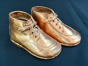 Bronzed Baby Shoes Vintage 1980s Bronze Coated Laced Shoe Metal Dipped High Top - Picture 1 of 11