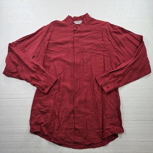 Genelli Hemd Herren Medium Rot 100% Seide Langarm Mandarin Kragen Tasche Fleck - Bild 1 von 18