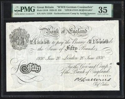 WWII Bernhard Counterfeit Great Britain £50 20 June 1930 PMG Choice VF 35 - Image 1 of 2