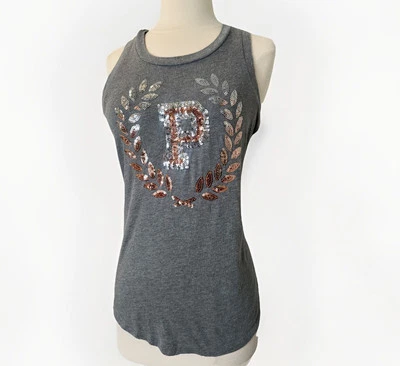 Camiseta sin mangas Victoria's Secret ROSA Lentejuelas Brillante Campus Camisa Y2K VS Foto 1 de 4