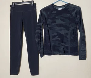 Athleta Girl XL 14 Camo Seamless Long Sleeve Top + Black Chit Chat Tight 2.0 - Picture 1 of 10