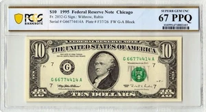 1995 Fr. 2032-G PCGS Superb Gem UNC 67 PPQ 10 Dollars Chicago - Picture 1 of 2