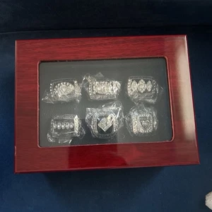 Oakland Raiders - Anillos de campeonato de recuerdo 6 piezas juntos - con caja de madera - Imagen 1 de 5