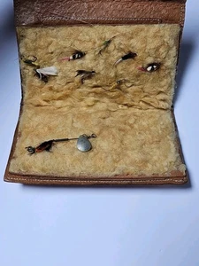 Cartera de pesca con mosca de cuero Jogethe vintage con moscas piel de cerdo importada  - Imagen 1 de 6