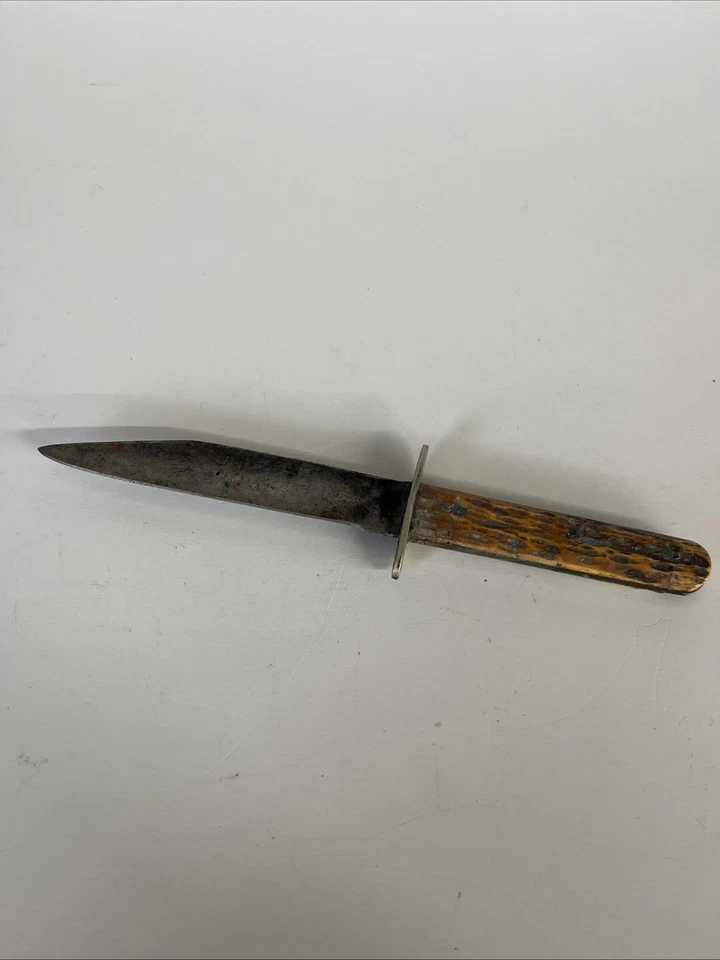 Antique Wade & Butcher Sheffield Fixed Blade Knife 5.25” Stag Handle As Is - Image 1 of 4