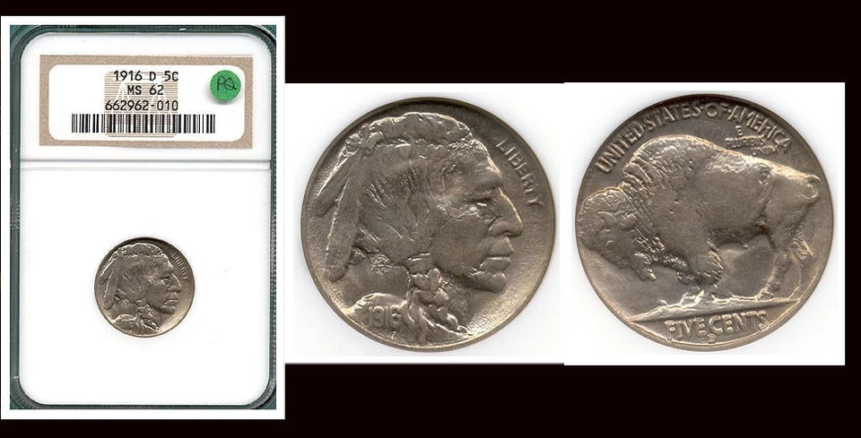1916-D 5C NGC MS62- MINT LUSTER-PQ BUFFALO NICKEL - Image 1 of 1