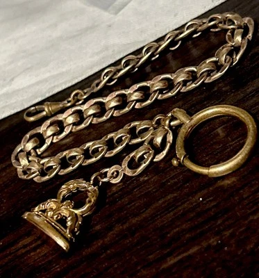 Antique French Gold Fill Pocket Watch Chain Rolled Gold Wax Seal Fob No Mono - Image 1 of 4