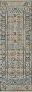 Little Animal Design Oushak Tribal Turquoise Hand-made Runner Rug 2' 7" x 9' 11" - Picture 1 of 12