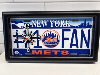 NY Mets #1 Fan Souvenir License Plate Clock Wall Hanging MLB Baseball Plaque - Image 1 of 4