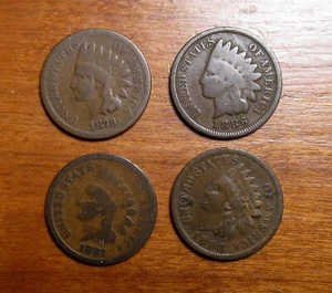 Lot of Four Indian Cents 1879, 1881, 1883, 1886 Type 2 Low Reserve Auction - Picture 1 of 2