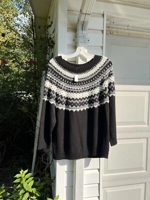 NWT Talbots Cozy Black White Silver Shimmer Fair Isle Long Sleeve Sweater 2X - Image 1 of 4