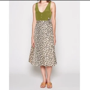 JOIE COLLEN TAN A-LINE LEOPARD PRINT WRAP SKIRT SIZE 8 - Picture 1 of 7