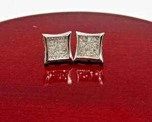 Square Mens Princess Cut Diamond  Earrings, 14k White Gold Screw Backs - Picture 1 of 6