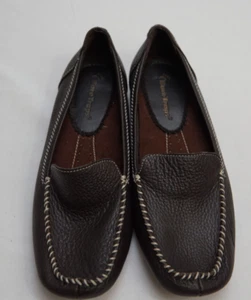 Bare Traps Brown Leather Square Toe Loafers White Stitched - Womens Size 8M - Picture 1 of 7