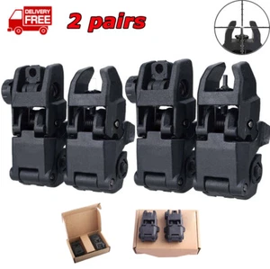 2 Pairs Flip Up Sights Front & Rear Foldable Black Polymer 20mm Picatinny Mount - Picture 1 of 10