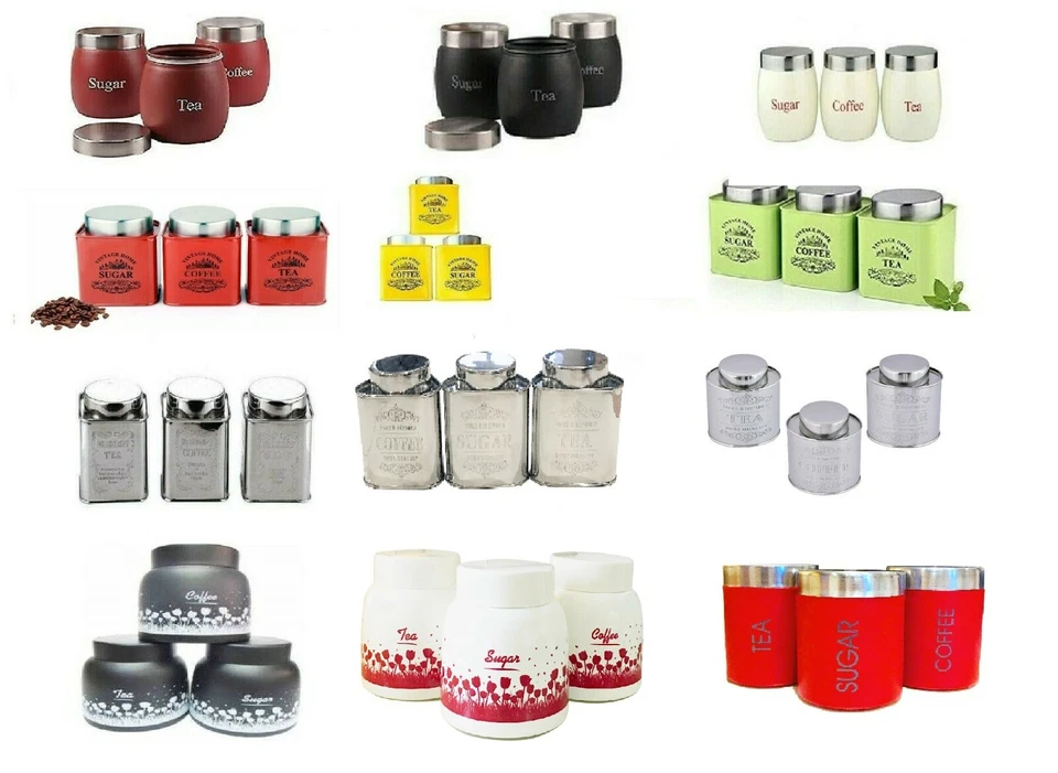 NOBEL SET OF 3 TEA COFFEE SUGAR CANISTERS KITCHEN STORAGE POTS JARS -Barrel, Vintage