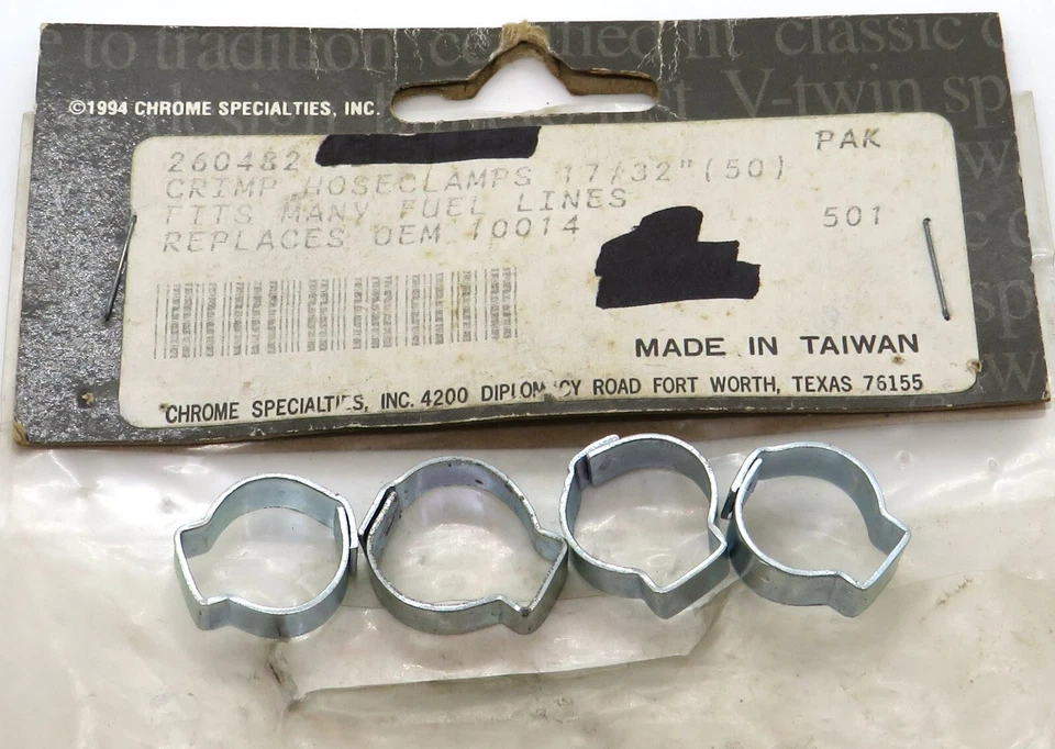 260482 Chrome Specialties Crimp Hose Clamps (set of 4) 17/32" for Harley - Image 1 of 1