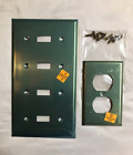 4-Toggle Brass Quad Wall Plate and 1-Gang Outlet Switch Wall Plate