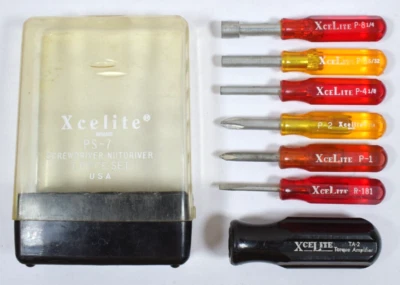 Vtg XceLite PS-7 7 Piece Screwdriver-Nutdriver Set in Case Made in USA - Image 1 of 4