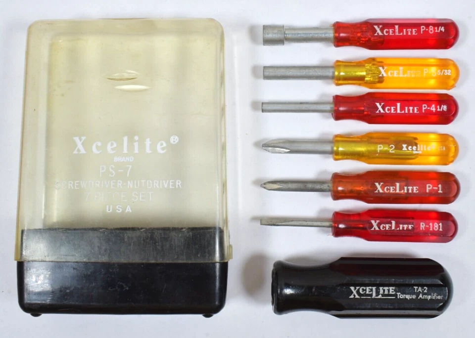 Vtg XceLite PS-7 7 Piece Screwdriver-Nutdriver Set in Case Made in USA - Image 1 of 4