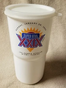 Tupperware Thirstquake 30 oz vaso H blanco con sello 1985 Super Bowl 29 - Imagen 1 de 4
