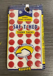 Vintage 1952 Saf-T-Hed Thumb Tacks 32 Pack Red - NOS New Old Stock - Picture 1 of 3